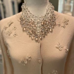 NWT Ann Taylor Cardigan Sweater with 3D flowers pale pink Size M